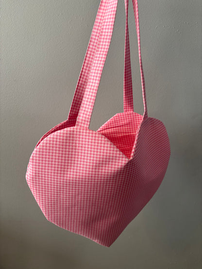 Pinkie Gingham Heart Shaped Bag.