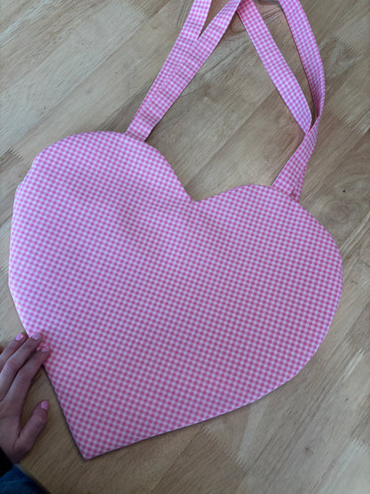 Pinkie Gingham Heart Shaped Bag.